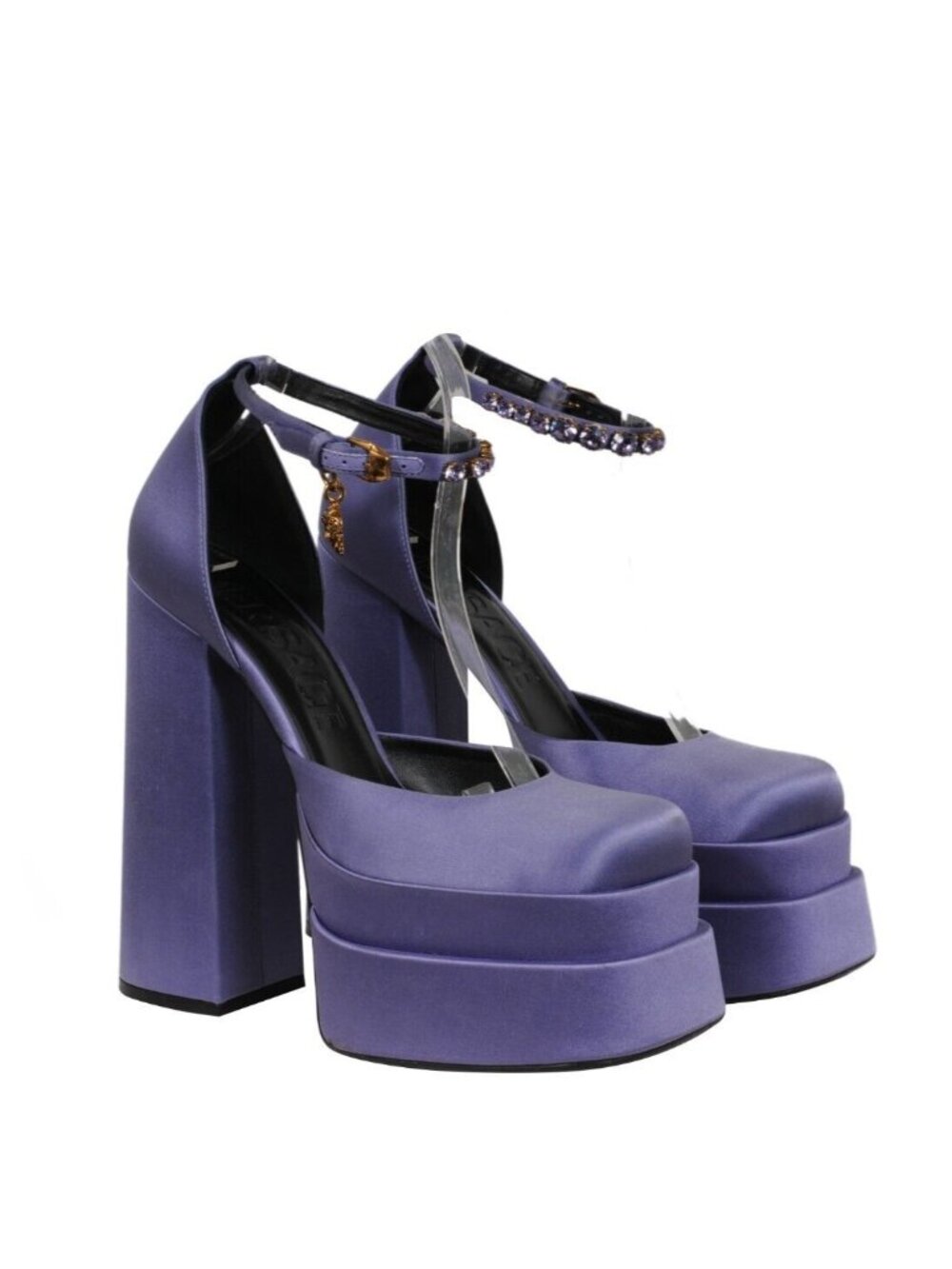 Versace Women Aevitas Platform Sandals Size US 9 EU 39 Purple Satin Violet